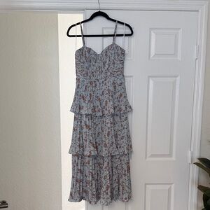 Lulu's Pale Blue Floral Tiered Ruffle Maxi Dress